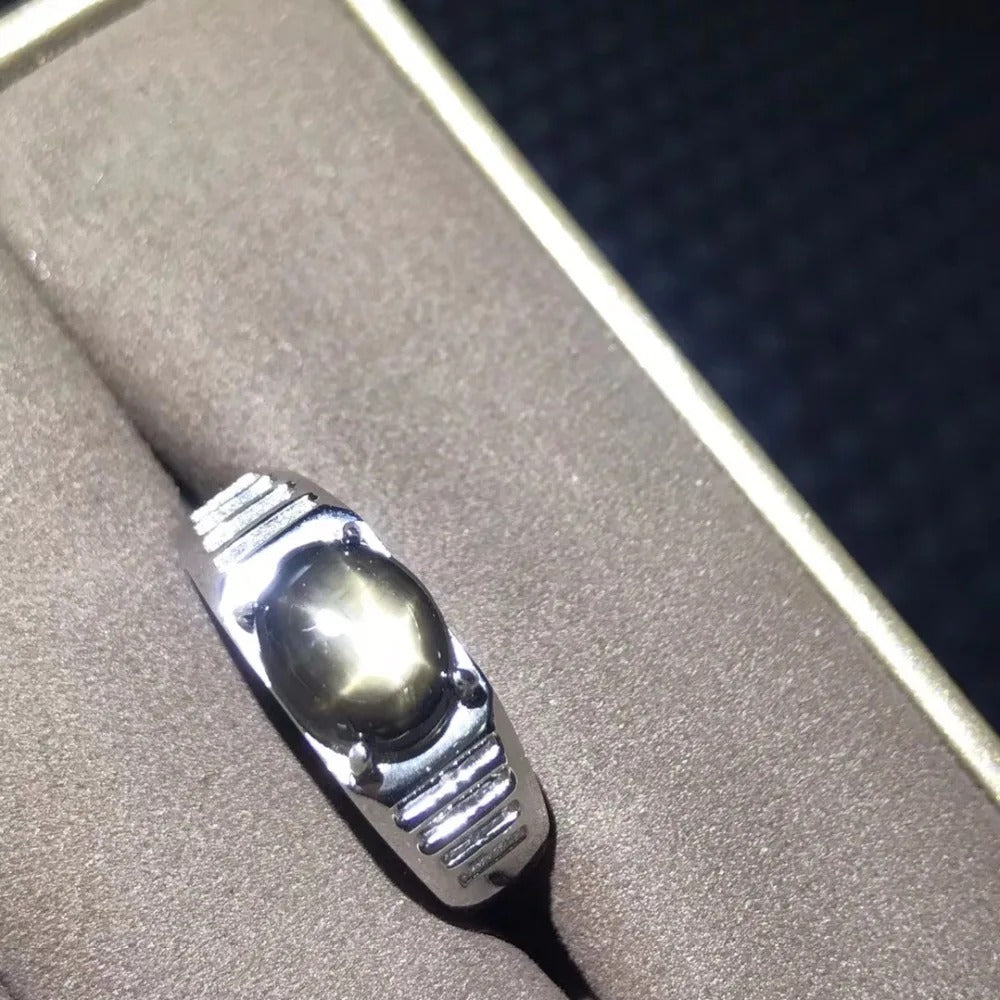Natural Star Sapphire Men’s Ring 925 Sterling Silver – Adjustable Statement Signet Ring