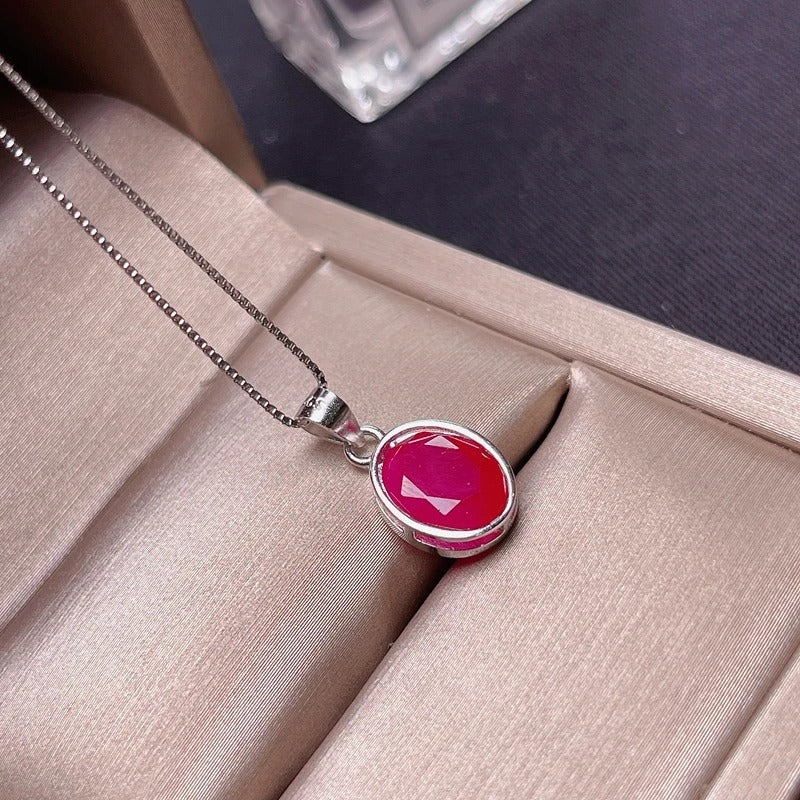 Natural Ruby Necklace 2Ct | 925 Sterling Silver Gold Plated Pendant