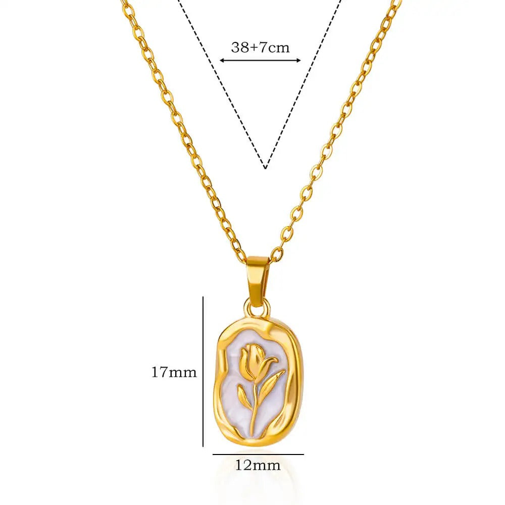 Rose Flower Pendant Necklace – Gold Color Tulip Necklace for Women