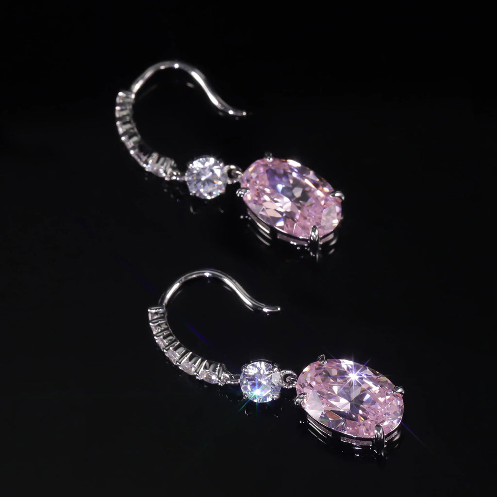 Diamond-Fire Pink CZ Drop Earrings | 925 Sterling Silver Fish Hook Earrings