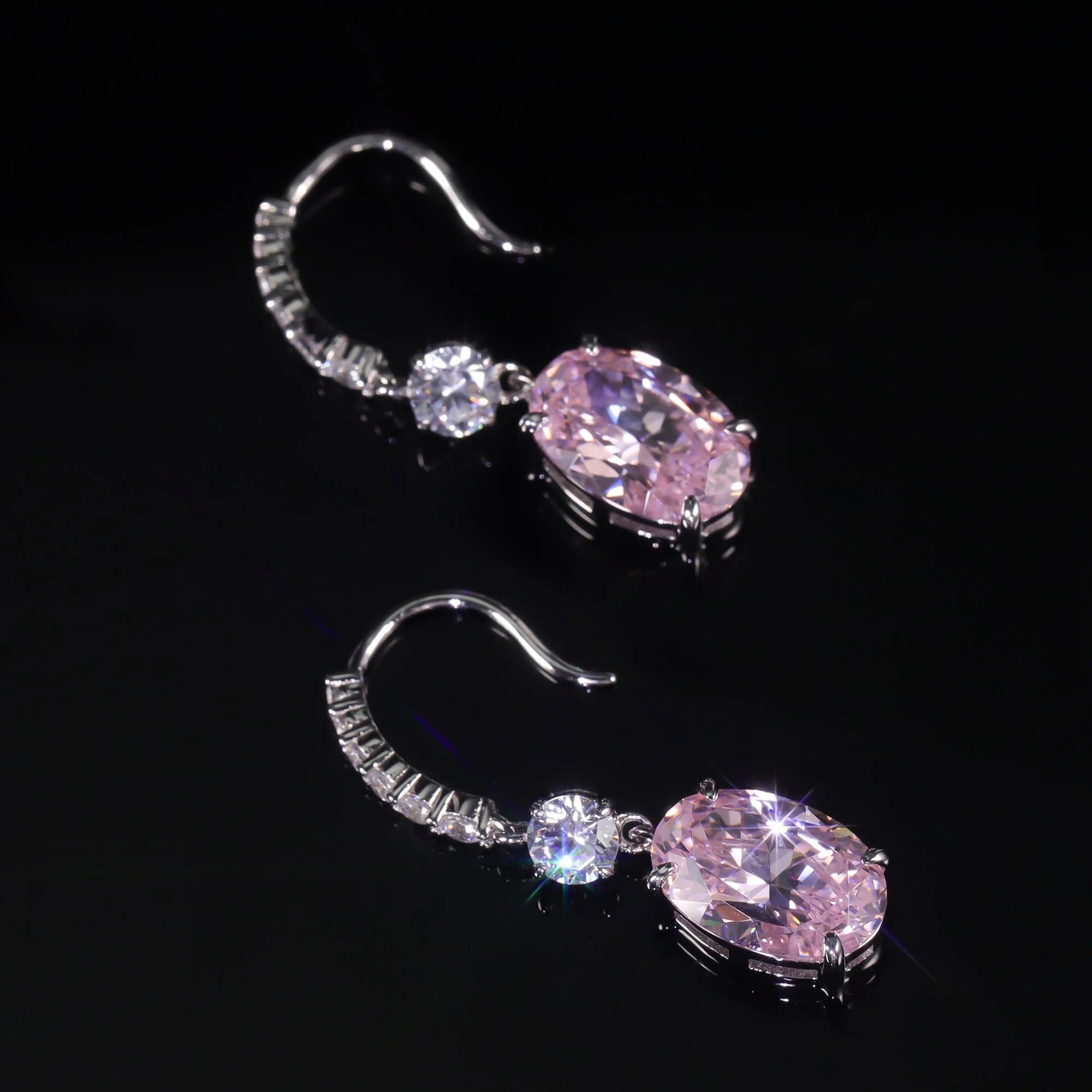 Diamond-Fire Pink CZ Drop Earrings | 925 Sterling Silver Fish Hook Earrings
