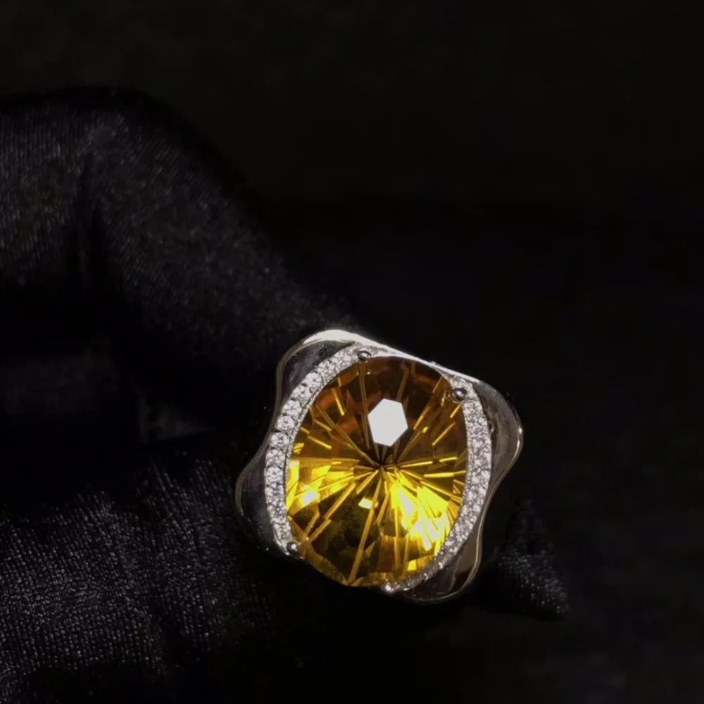 Natural Brazilian Citrine Men’s Ring – 925 Sterling Silver Luxury Gemstone Ring