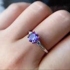 Hexagon Gemstone Ring 925 Sterling Silver Three-Stone Engagement Ring for Women