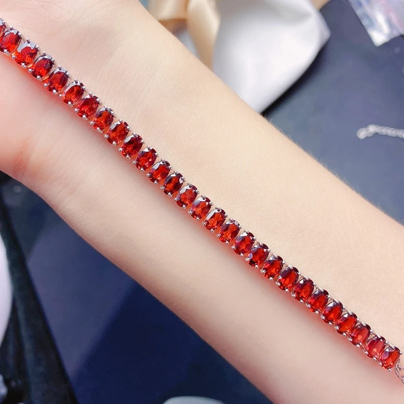 Natural Garnet Tennis Bracelet – 925 Sterling Silver Multi-Stone Women’s Bracelet