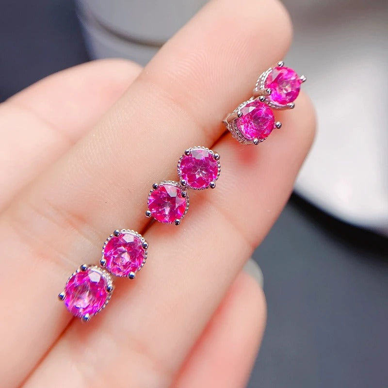 Natural Pink Topaz Stud Earrings | 925 Sterling Silver Fine Jewelry