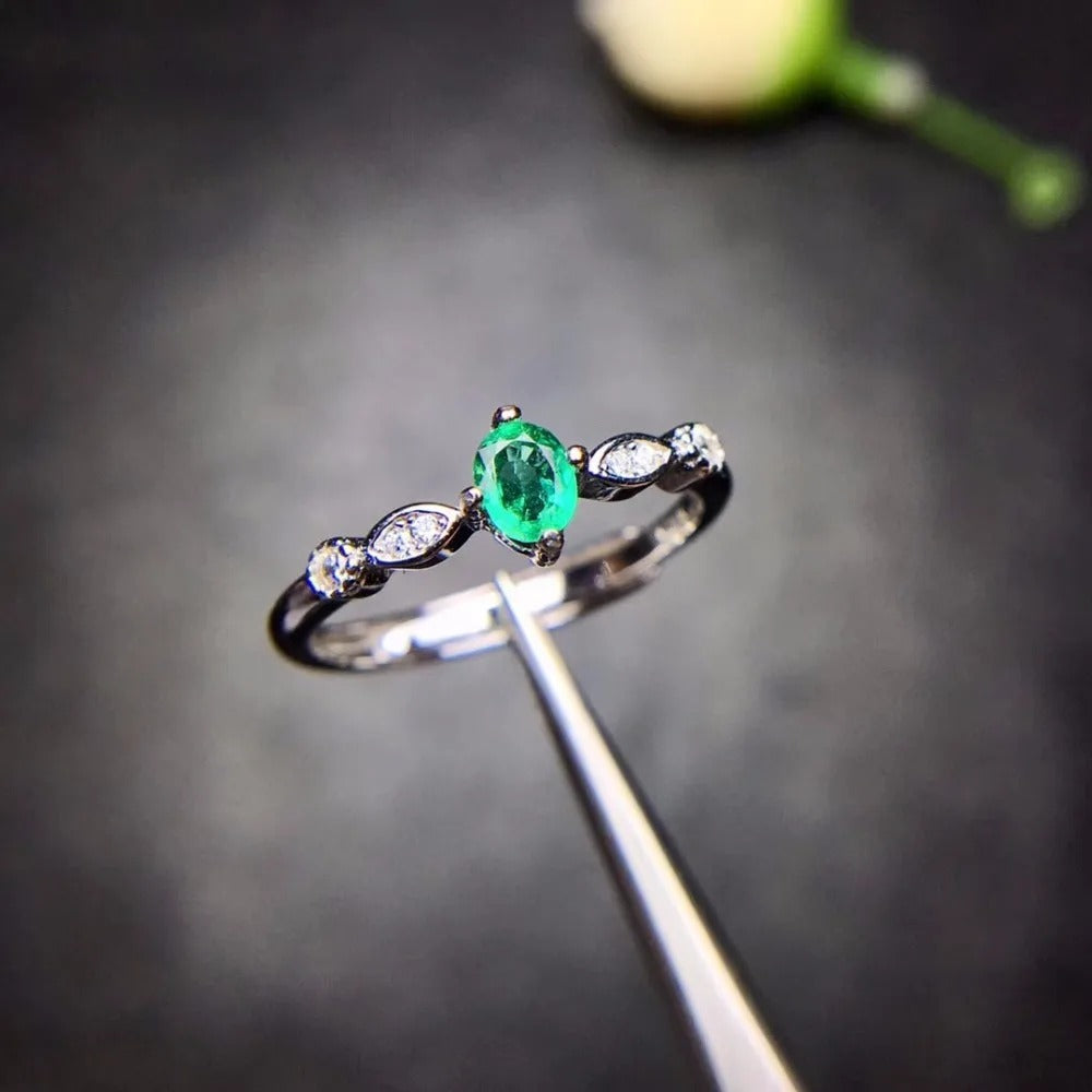 Natural Emerald Ring 925 Sterling Silver | Elegant Women’s Gemstone Ring