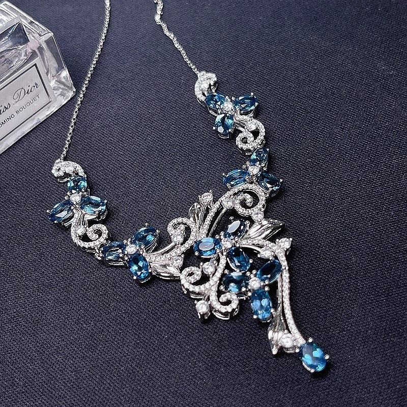 Natural Blue Topaz Necklace | 925 Sterling Silver Solitaire Pendant