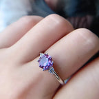 Hexagon Gemstone Ring 925 Sterling Silver Three-Stone Engagement Ring for Women