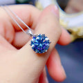 Blue Moissanite Pendant Necklace 3 Carat Round Cut 925 Sterling Silver Solitaire