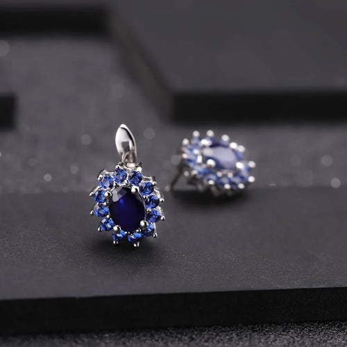 1.89Ct Natural Blue Sapphire Stud Earrings | 925 Sterling Silver Vintage Jewelry