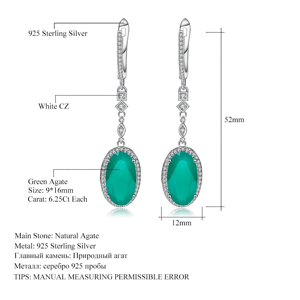 12.5Ct Natural Green Agate Drop Earrings