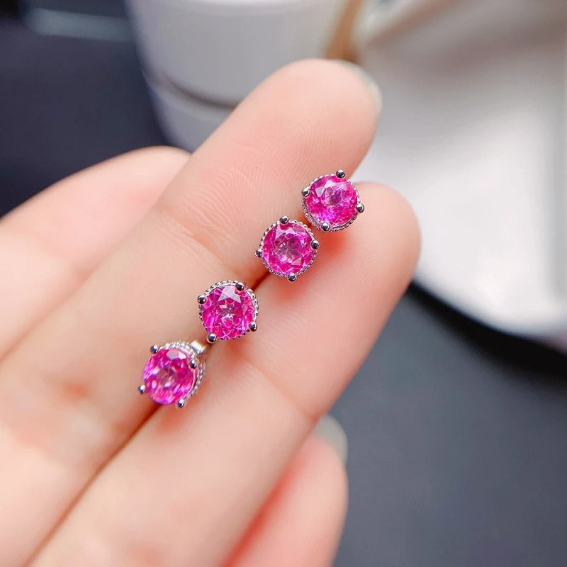 Natural Pink Topaz Stud Earrings | 925 Sterling Silver Fine Jewelry