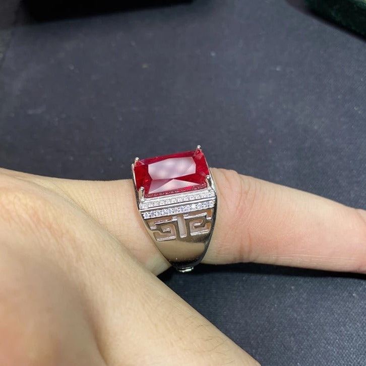Men’s Natural Ruby Ring 925 Sterling Silver Square Gem Statement Jewelry