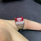 Men’s Natural Ruby Ring 925 Sterling Silver Square Gem Statement Jewelry
