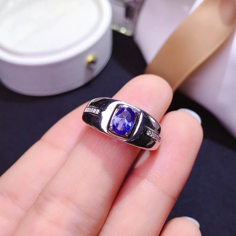 1Ct Natural Tanzanite Men’s Ring – 925 Sterling Silver Statement Ring