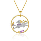 Galloping Horse Amethyst Silver Pendant