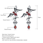 Natural Garnet Bat Drop Earrings – 925 Sterling Silver Gothic Punk Jewelry for Women