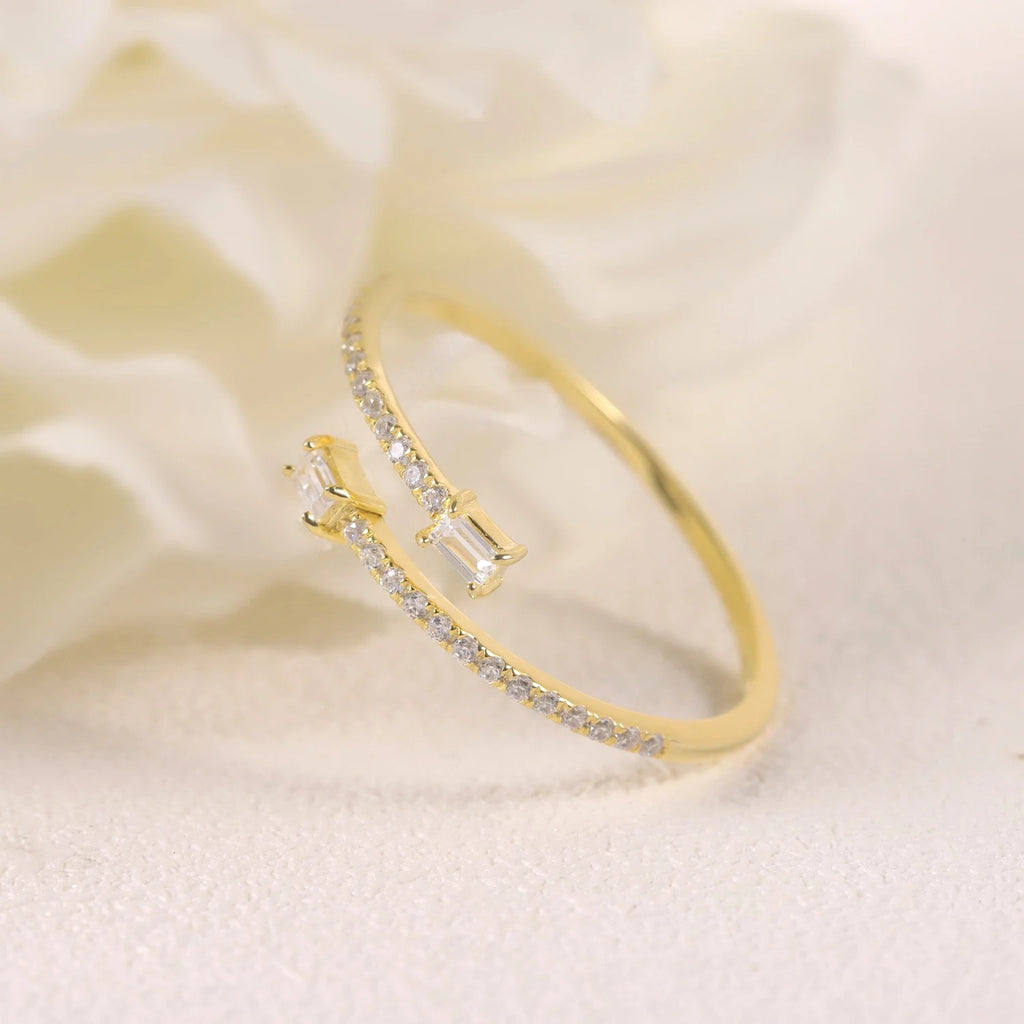 925 Sterling Silver Moissanite Open Ring – Minimal Wedding Band & Stacking Ring