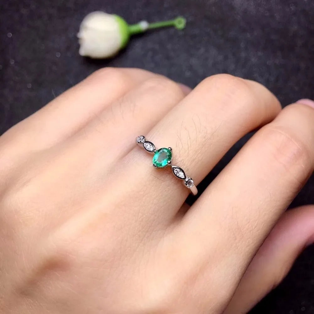 Natural Emerald Ring 925 Sterling Silver | Elegant Women’s Gemstone Ring
