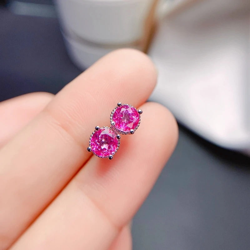 Natural Pink Topaz Stud Earrings | 925 Sterling Silver Fine Jewelry