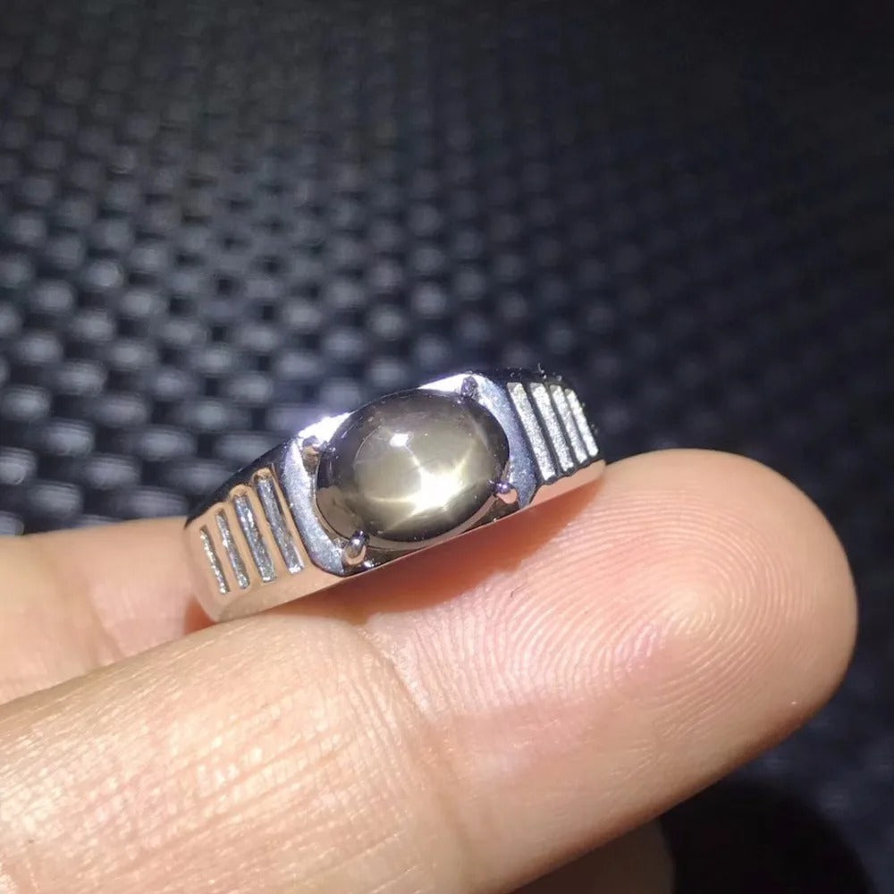 Natural Star Sapphire Men’s Ring 925 Sterling Silver – Adjustable Statement Signet Ring