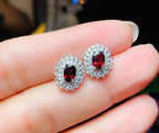 Natural Garnet Stud Earrings in 925 Sterling Silver | Elegant Red Gemstone Earrings for Women