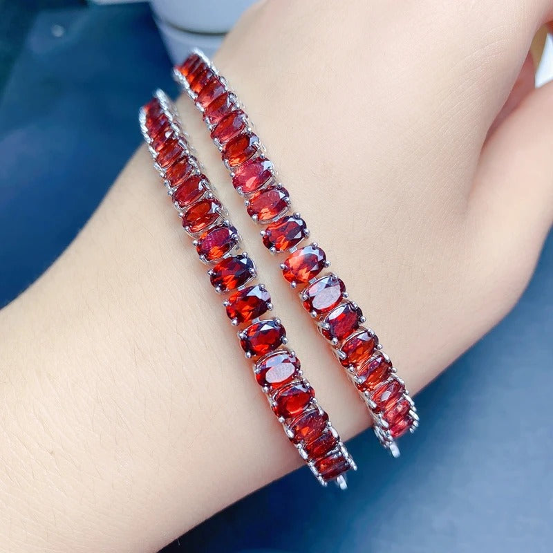 Natural Garnet Tennis Bracelet – 925 Sterling Silver Multi-Stone Women’s Bracelet