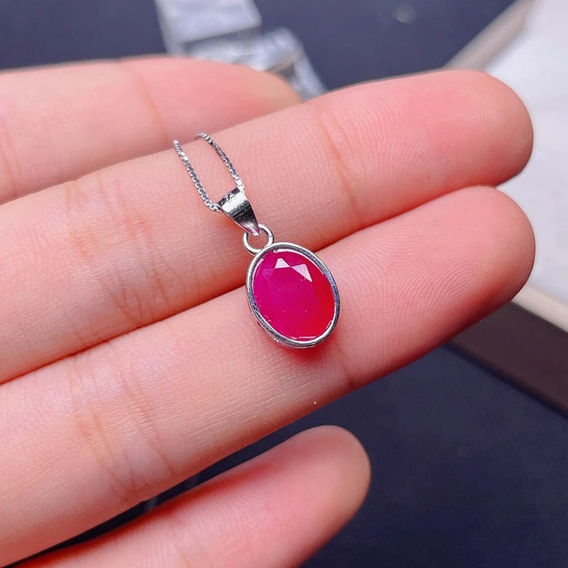 Natural Ruby Necklace 2Ct | 925 Sterling Silver Gold Plated Pendant