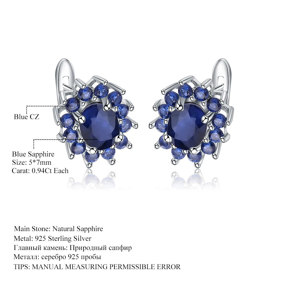 1.89Ct Natural Blue Sapphire Stud Earrings | 925 Sterling Silver Vintage Jewelry