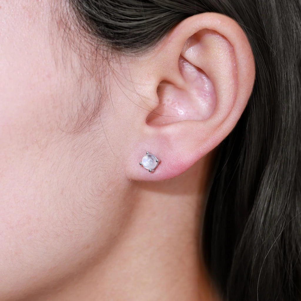 Natural Milky Blue Moonstone Stud Earrings | 5mm 925 Sterling Silver