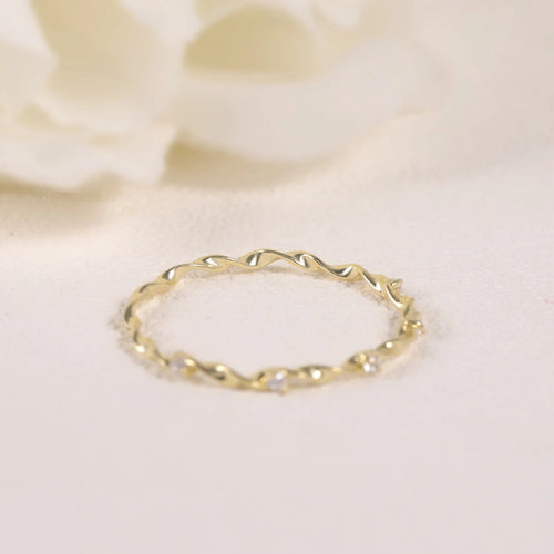 14K Gold Twisted Band Moissanite Ring – 925 Sterling Silver Stackable Wedding Band