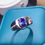 1Ct Natural Tanzanite Men’s Ring – 925 Sterling Silver Statement Ring