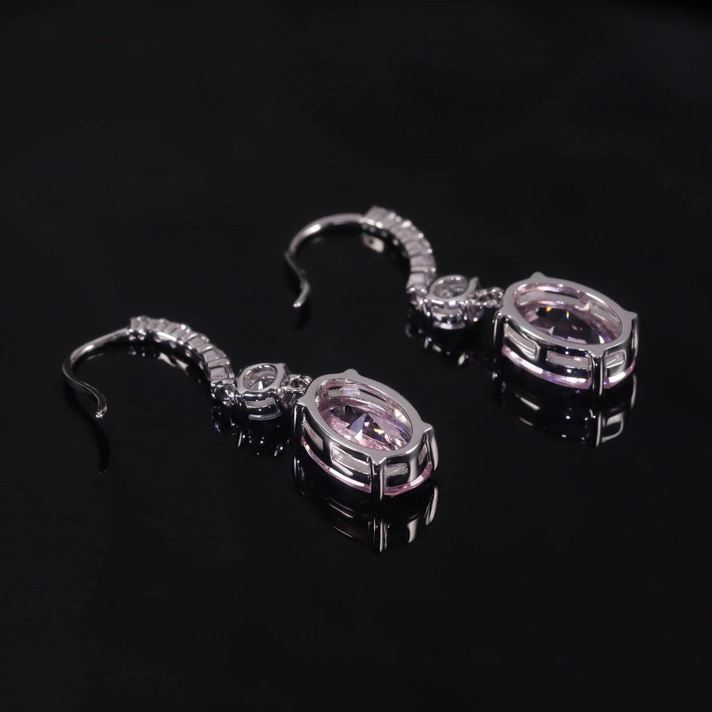 Diamond-Fire Pink CZ Drop Earrings | 925 Sterling Silver Fish Hook Earrings