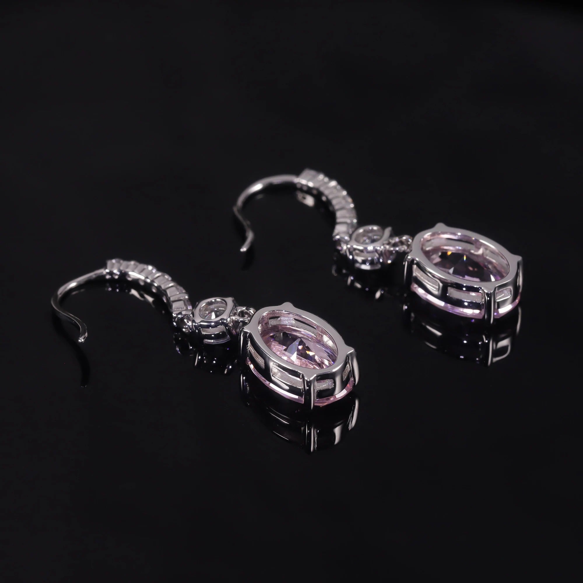 Diamond-Fire Pink CZ Drop Earrings | 925 Sterling Silver Fish Hook Earrings