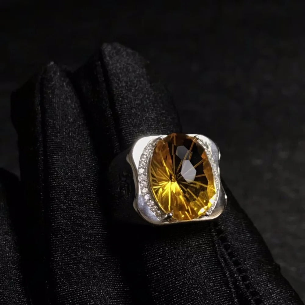Natural Brazilian Citrine Men’s Ring – 925 Sterling Silver Luxury Gemstone Ring