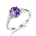 Hexagon Gemstone Ring 925 Sterling Silver Three-Stone Engagement Ring for Women