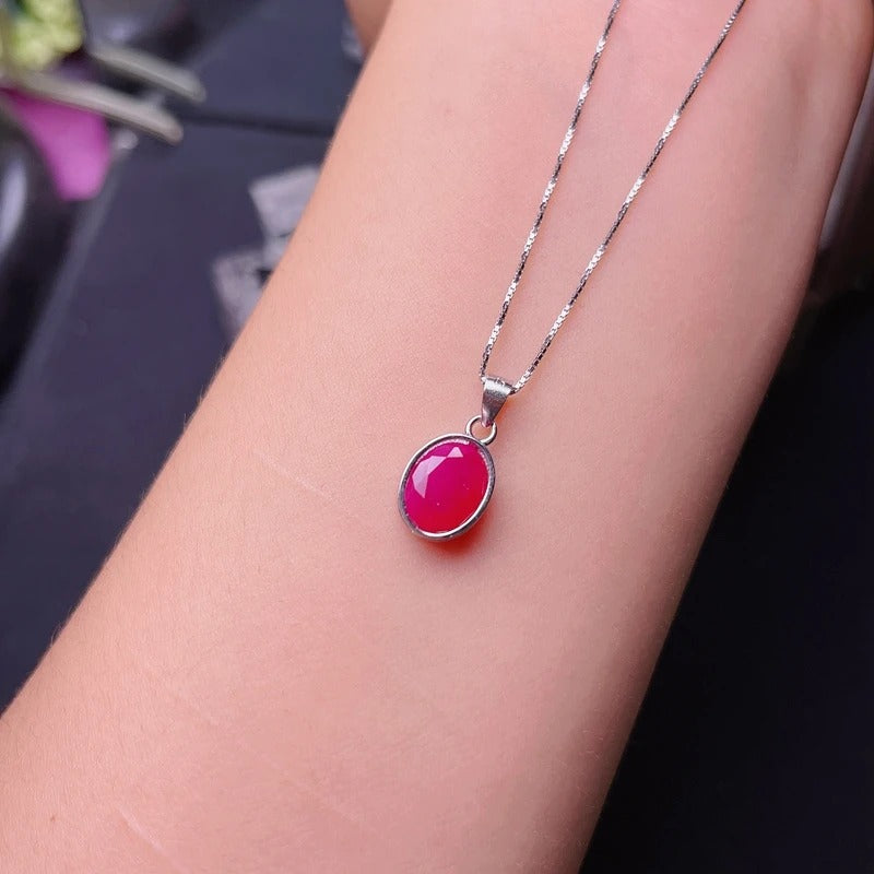 Natural Ruby Necklace 2Ct | 925 Sterling Silver Gold Plated Pendant