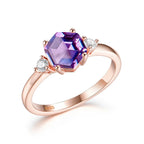 Hexagon Gemstone Ring 925 Sterling Silver Three-Stone Engagement Ring for Women