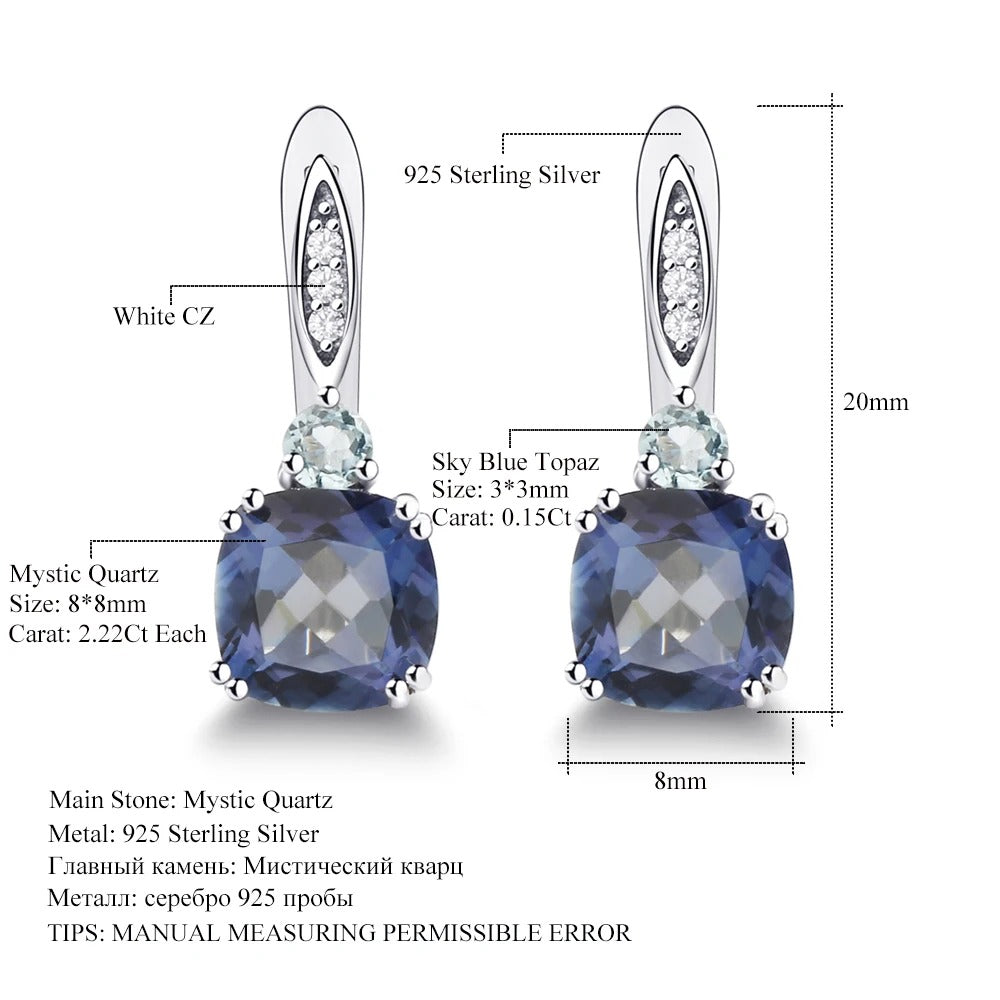 4.44Ct Iolite Blue Mystic Quartz Clip Earrings in 925 Sterling Silver