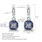 4.44Ct Iolite Blue Mystic Quartz Clip Earrings in 925 Sterling Silver