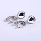 Classic Blue Sapphire Jewelry Set – 925 Sterling Silver Pendant, Earrings & Ring for Women