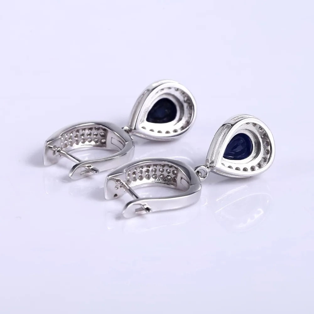 Classic Blue Sapphire Jewelry Set – 925 Sterling Silver Pendant, Earrings & Ring for Women