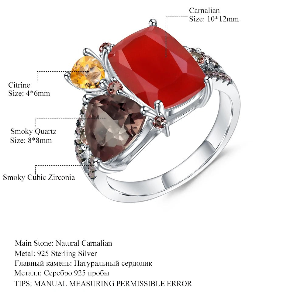 Natural Carnelian Gemstone Ring 925 Sterling Silver