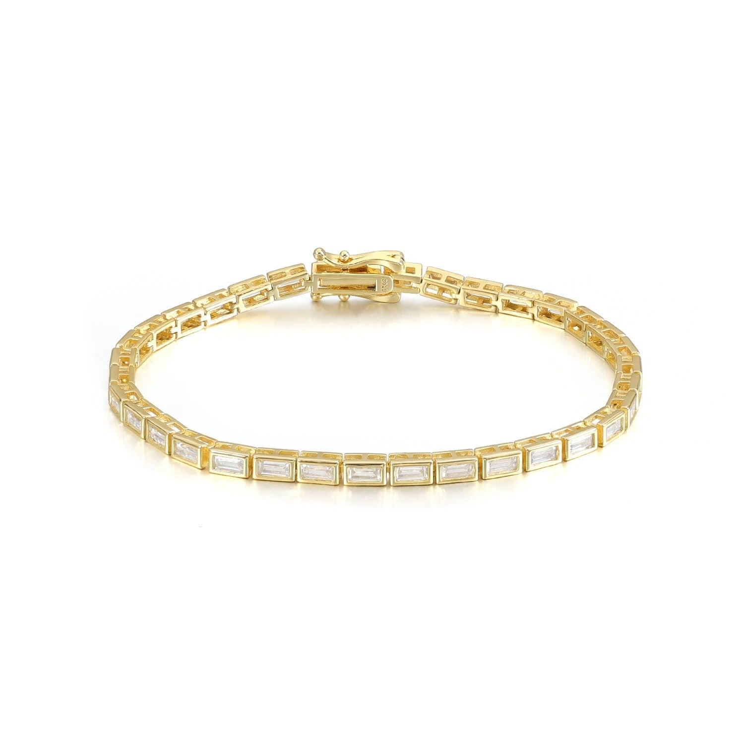 2×4mm Bezel Moissanite Tennis Bracelet in 925 Sterling Silver | 14K Gold Plated Eternity Bracelet