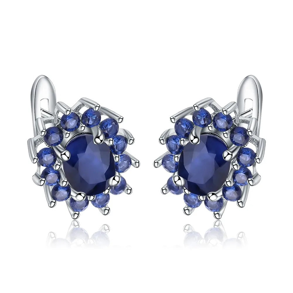 1.89Ct Natural Blue Sapphire Stud Earrings | 925 Sterling Silver Vintage Jewelry