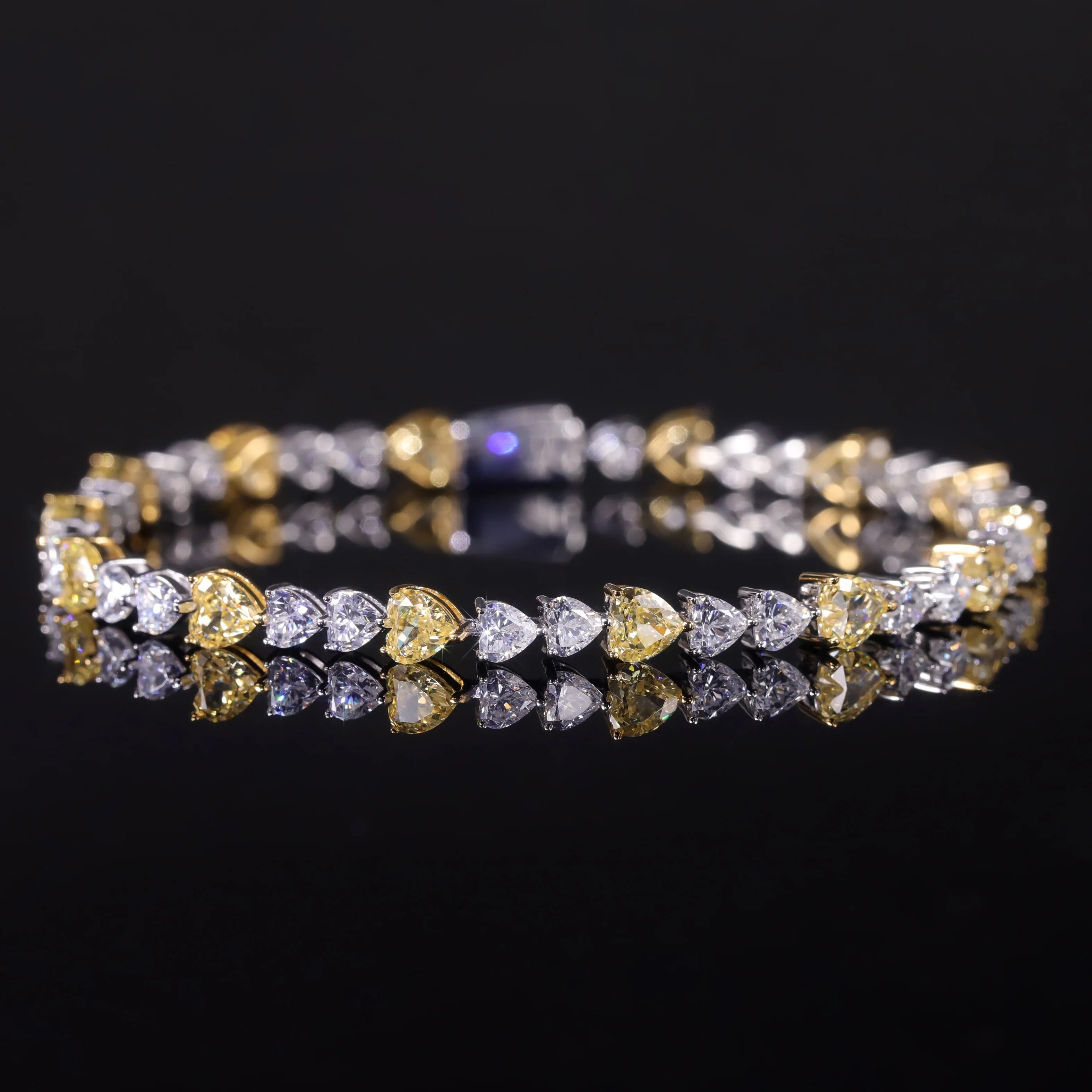 Art Deco Fancy Light Yellow Diamond-Fire CZ Tennis Bracelet – 925 Sterling Silver