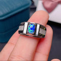 Natural Australian Opal Men’s Ring | Blue Fire 925 Sterling Silver