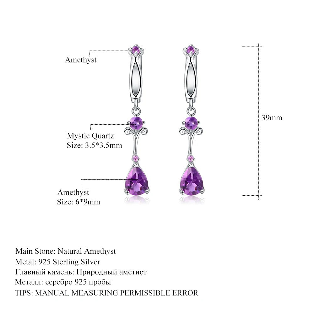 2.87Ct Natural Purple Amethyst Drop Earrings 925 Sterling Silver Vintage Flower