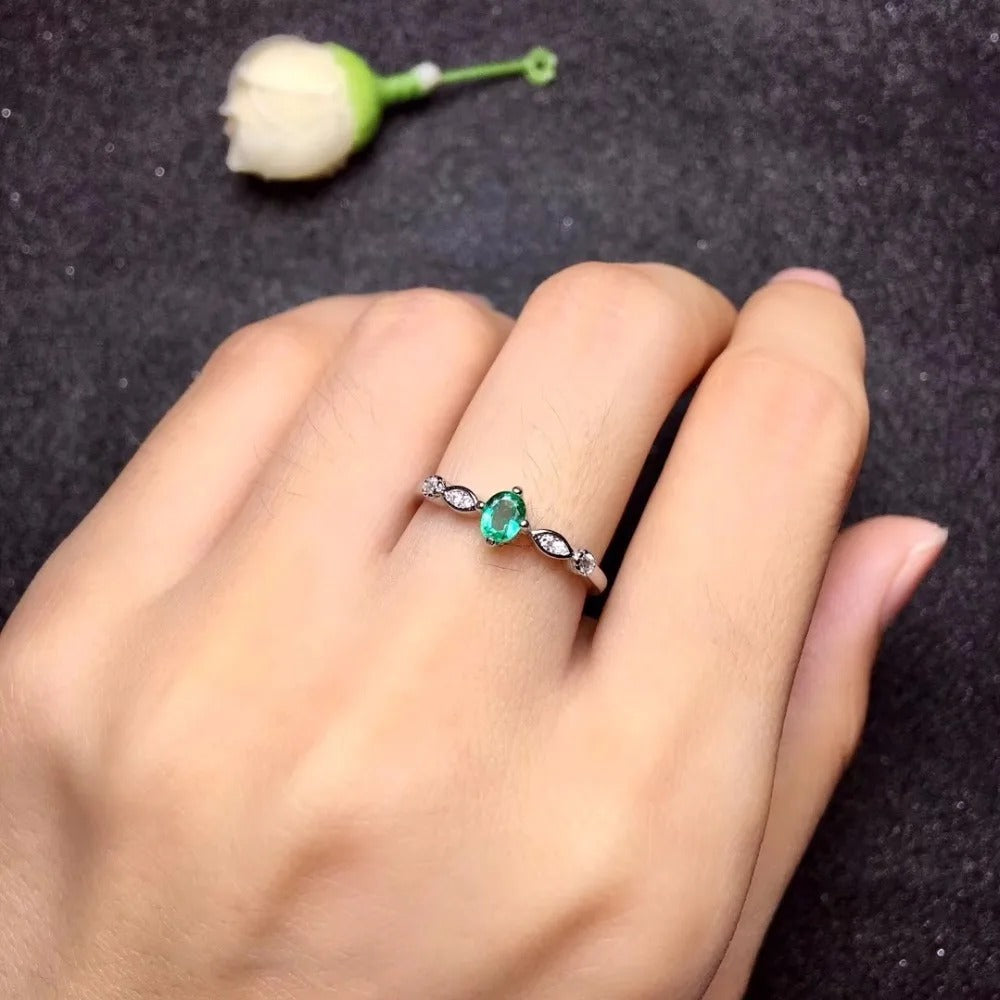 Natural Emerald Ring 925 Sterling Silver | Elegant Women’s Gemstone Ring