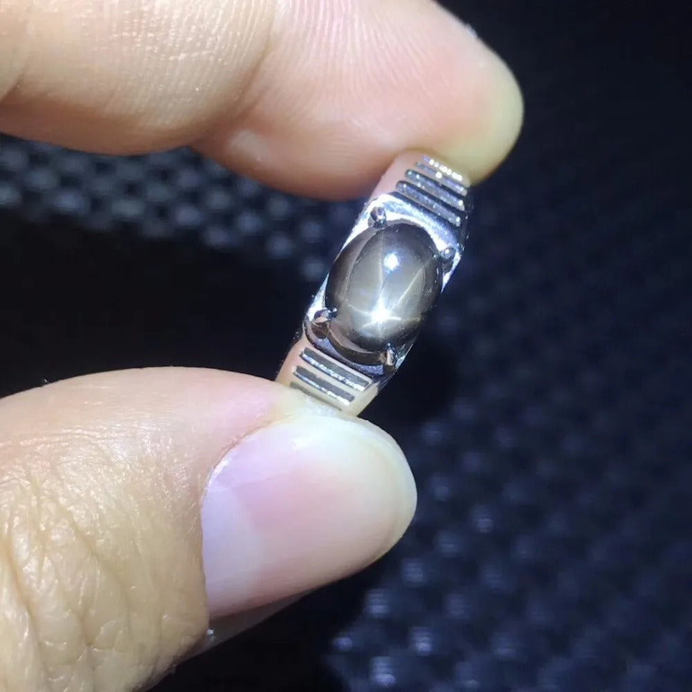 Natural Star Sapphire Men’s Ring 925 Sterling Silver – Adjustable Statement Signet Ring